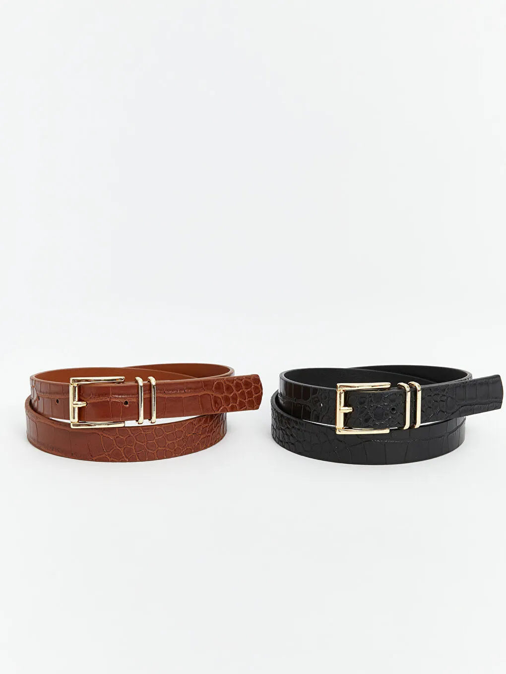 LCW ACCESSORIES Brown Leather Look Women Belt 2-Pack