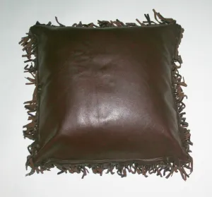 Leather & Suede Pillow Cover Fringe Chocolate Color Full Grain
