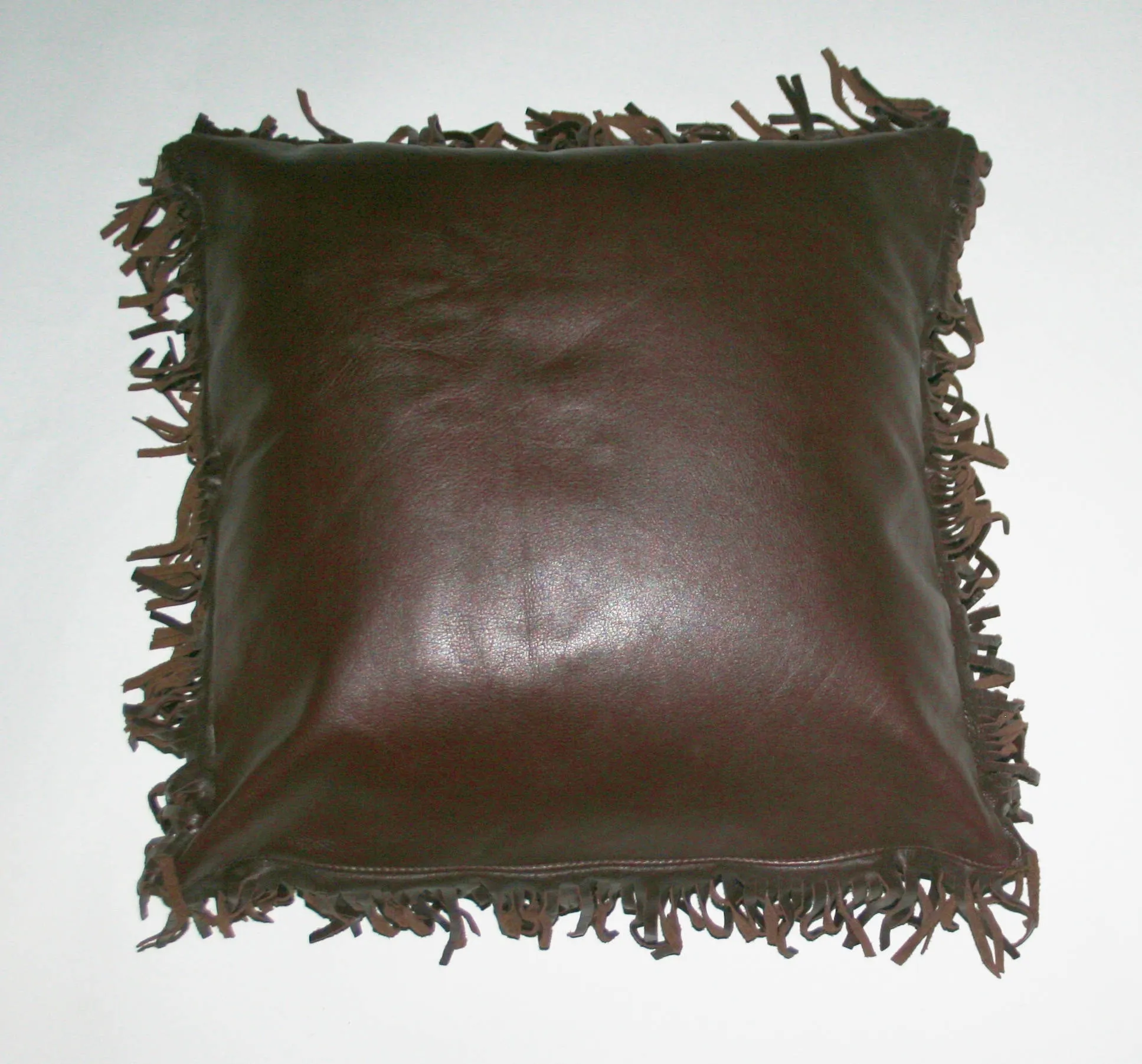 Leather & Suede Pillow Cover Fringe Chocolate Color Full Grain