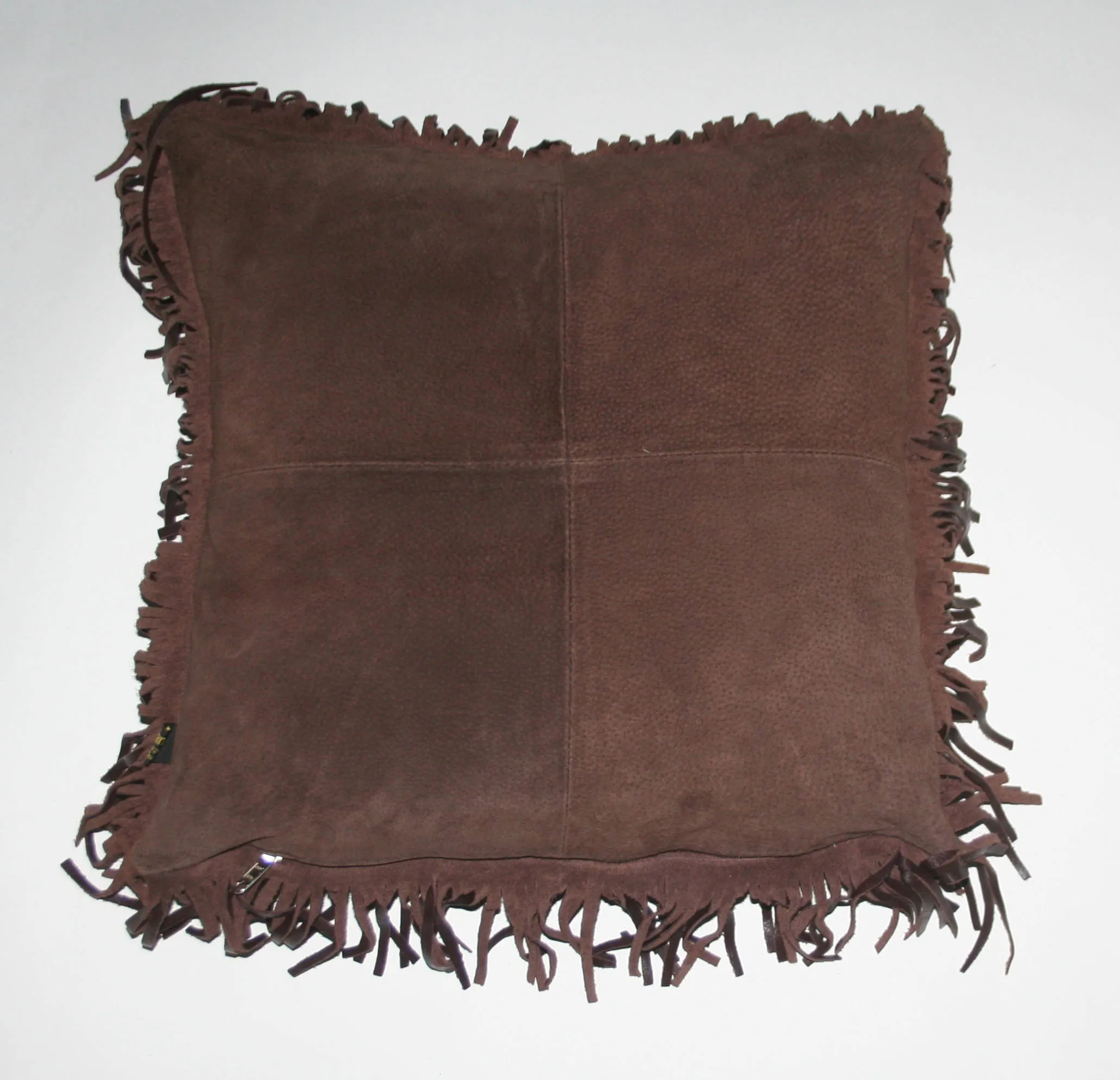 Leather & Suede Pillow Cover Fringe Chocolate Color Full Grain