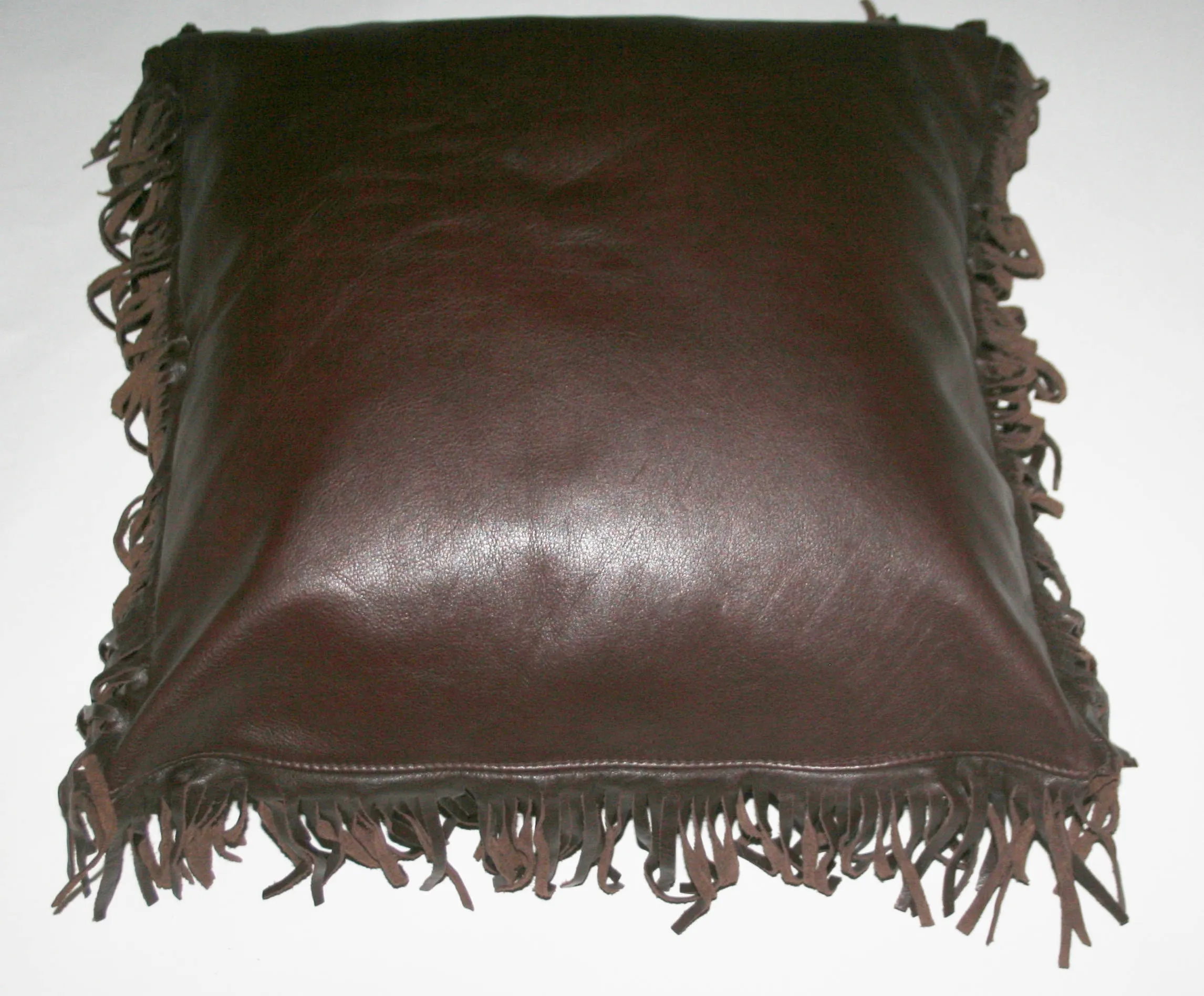 Leather & Suede Pillow Cover Fringe Chocolate Color Full Grain