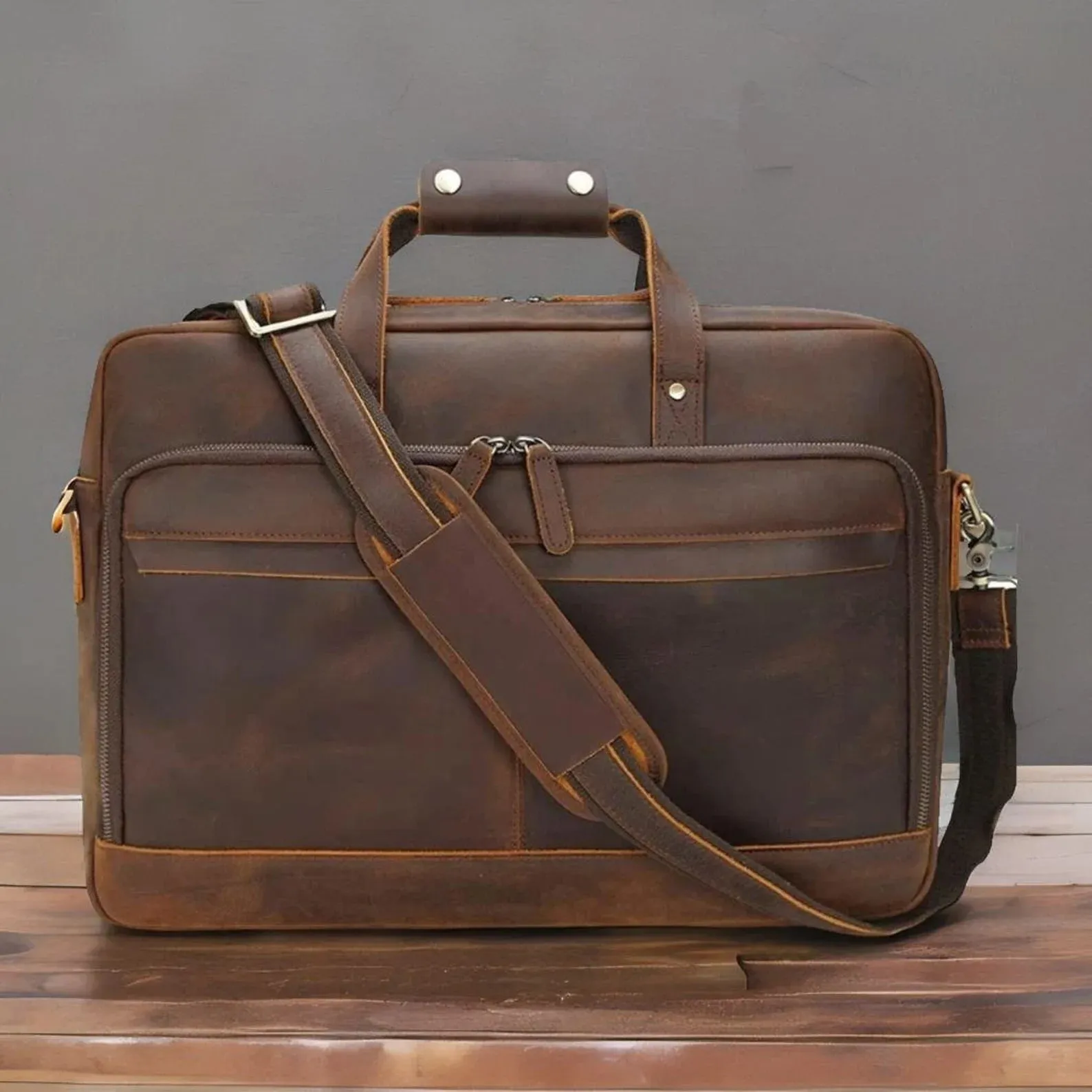 Leather briefcase man, pure leather