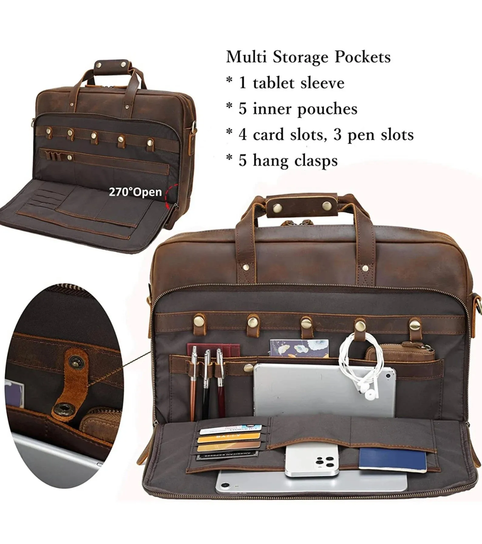 Leather briefcase man, pure leather