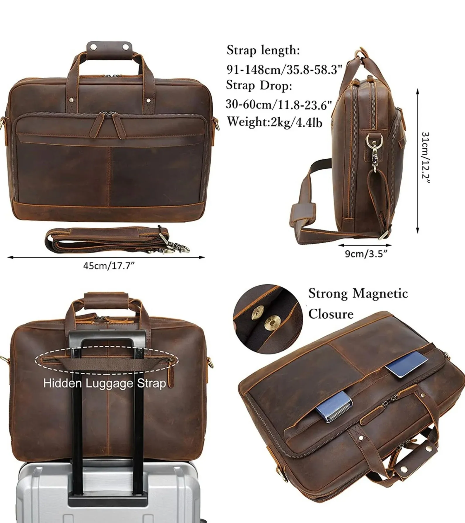 Leather briefcase man, pure leather