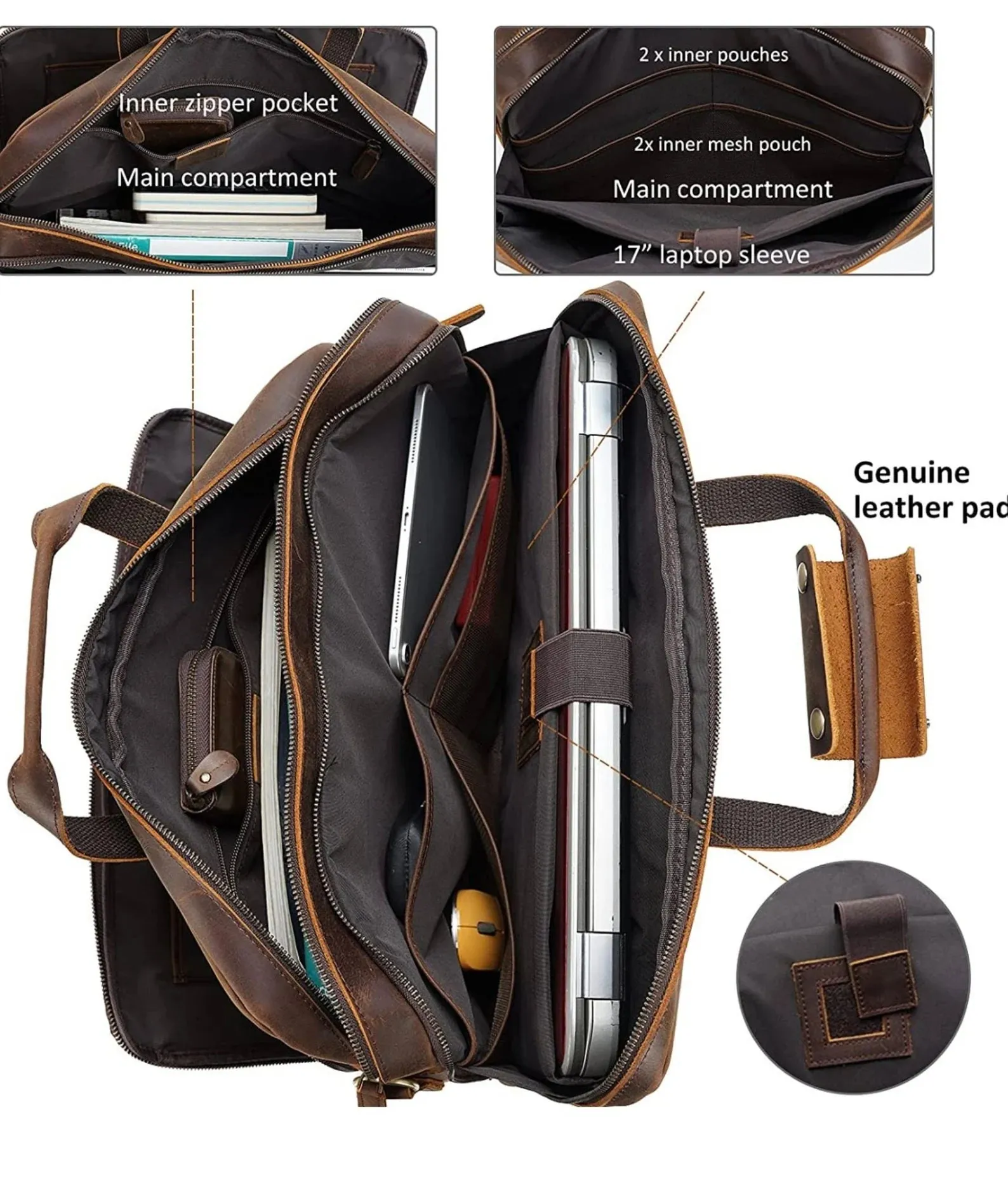 Leather briefcase man, pure leather