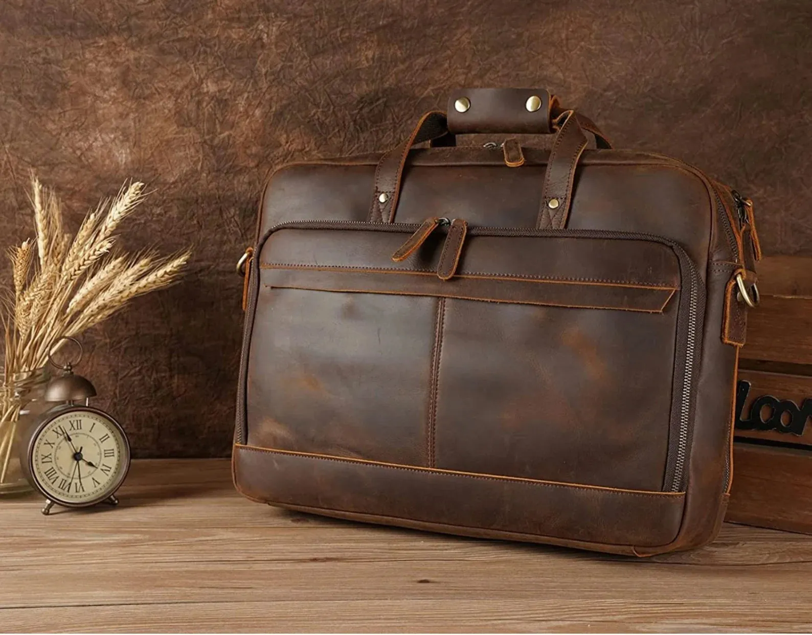 Leather briefcase man, pure leather