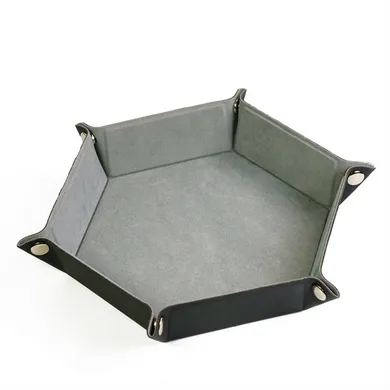Leatherette & Velvet Dice Tray (Silver Hex)