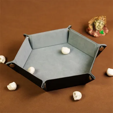 Leatherette & Velvet Dice Tray (Silver Hex)