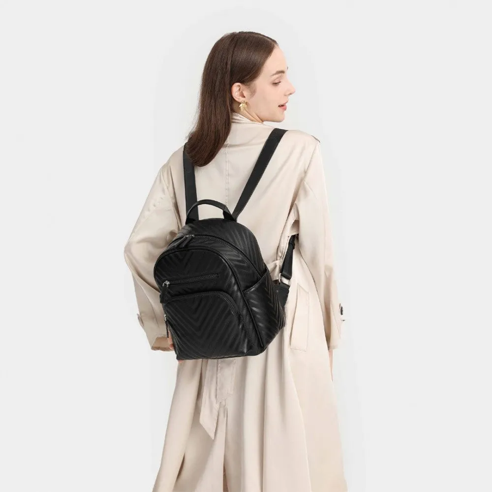 LG2323 - Miss Lulu Water-resistant Chic PU Leather Backpack - Black