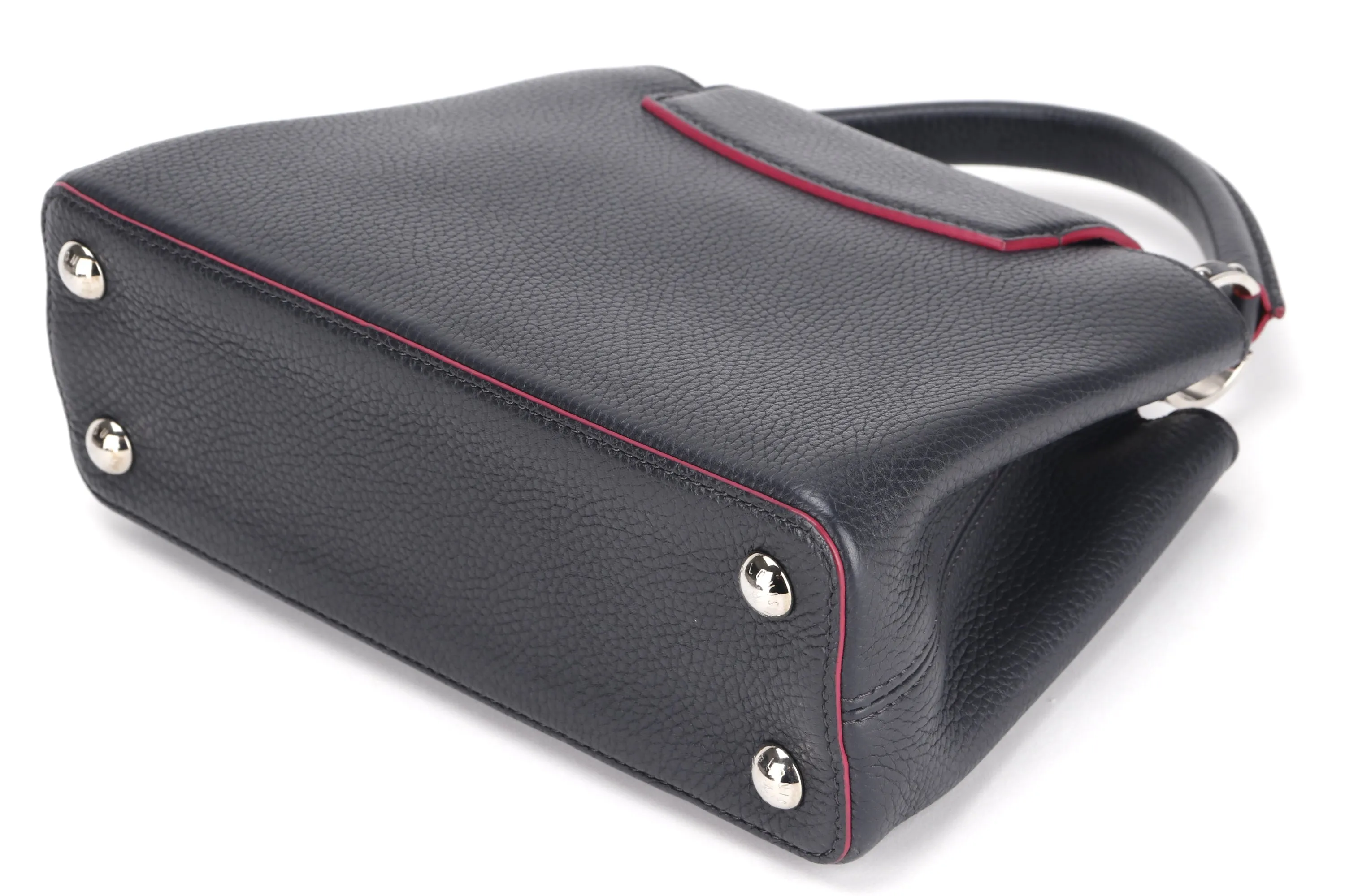 LOUIS VUITTON CAPUCINS BB (AR1105) MARINE ROUGE COLOR TAURILLON LEATHER SILVER HARDWARE, WITH STRAP & DUST COVER