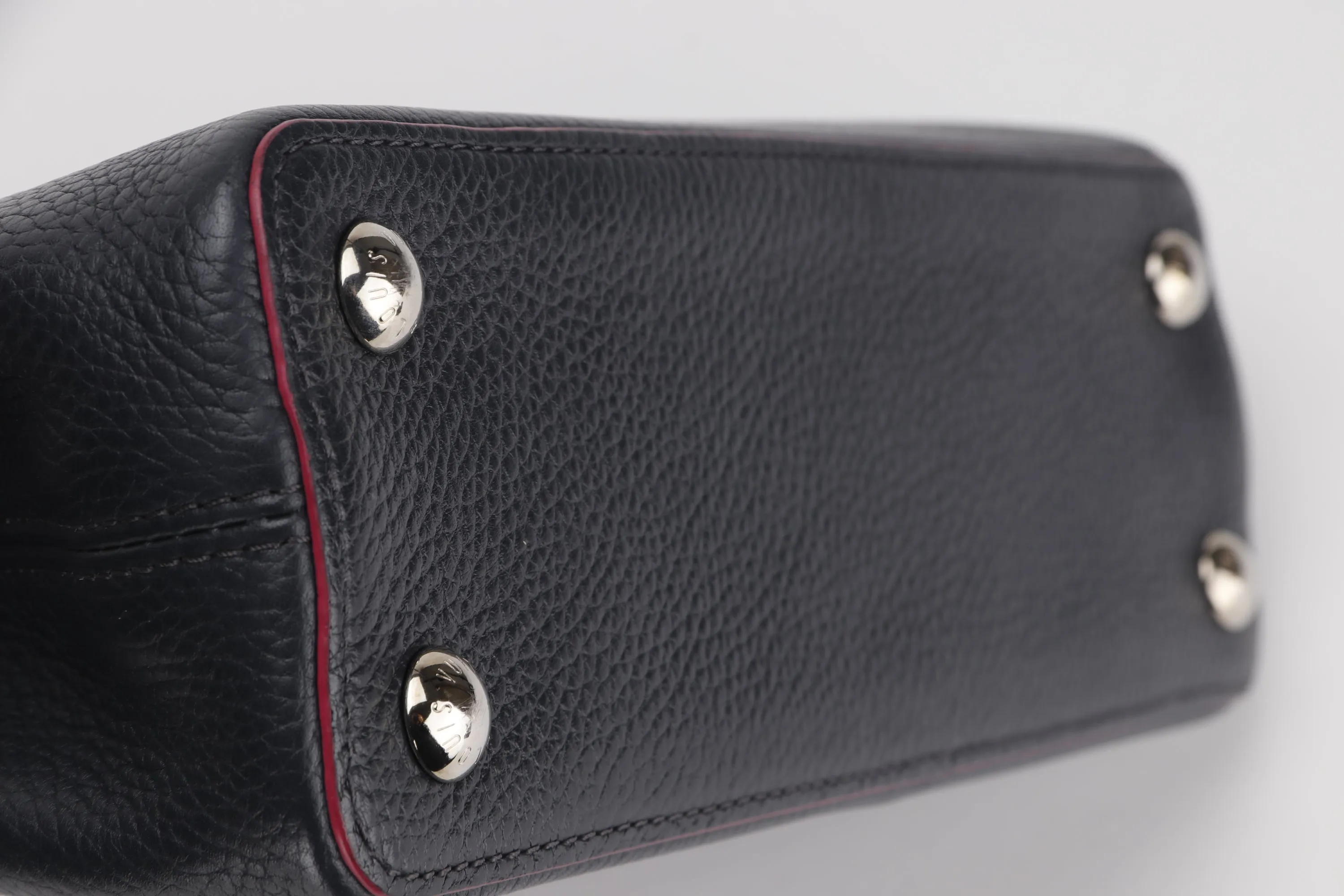 LOUIS VUITTON CAPUCINS BB (AR1105) MARINE ROUGE COLOR TAURILLON LEATHER SILVER HARDWARE, WITH STRAP & DUST COVER