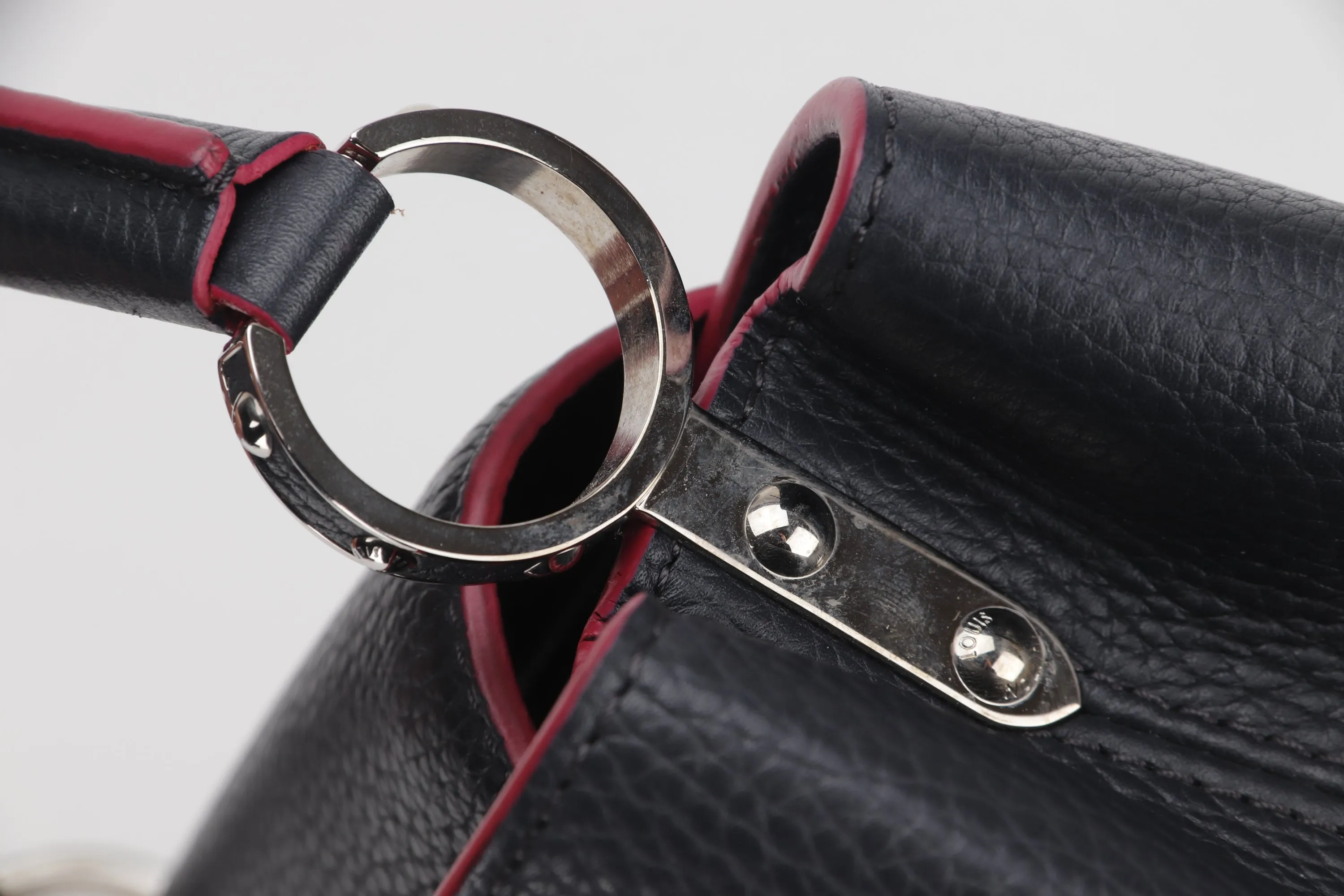 LOUIS VUITTON CAPUCINS BB (AR1105) MARINE ROUGE COLOR TAURILLON LEATHER SILVER HARDWARE, WITH STRAP & DUST COVER