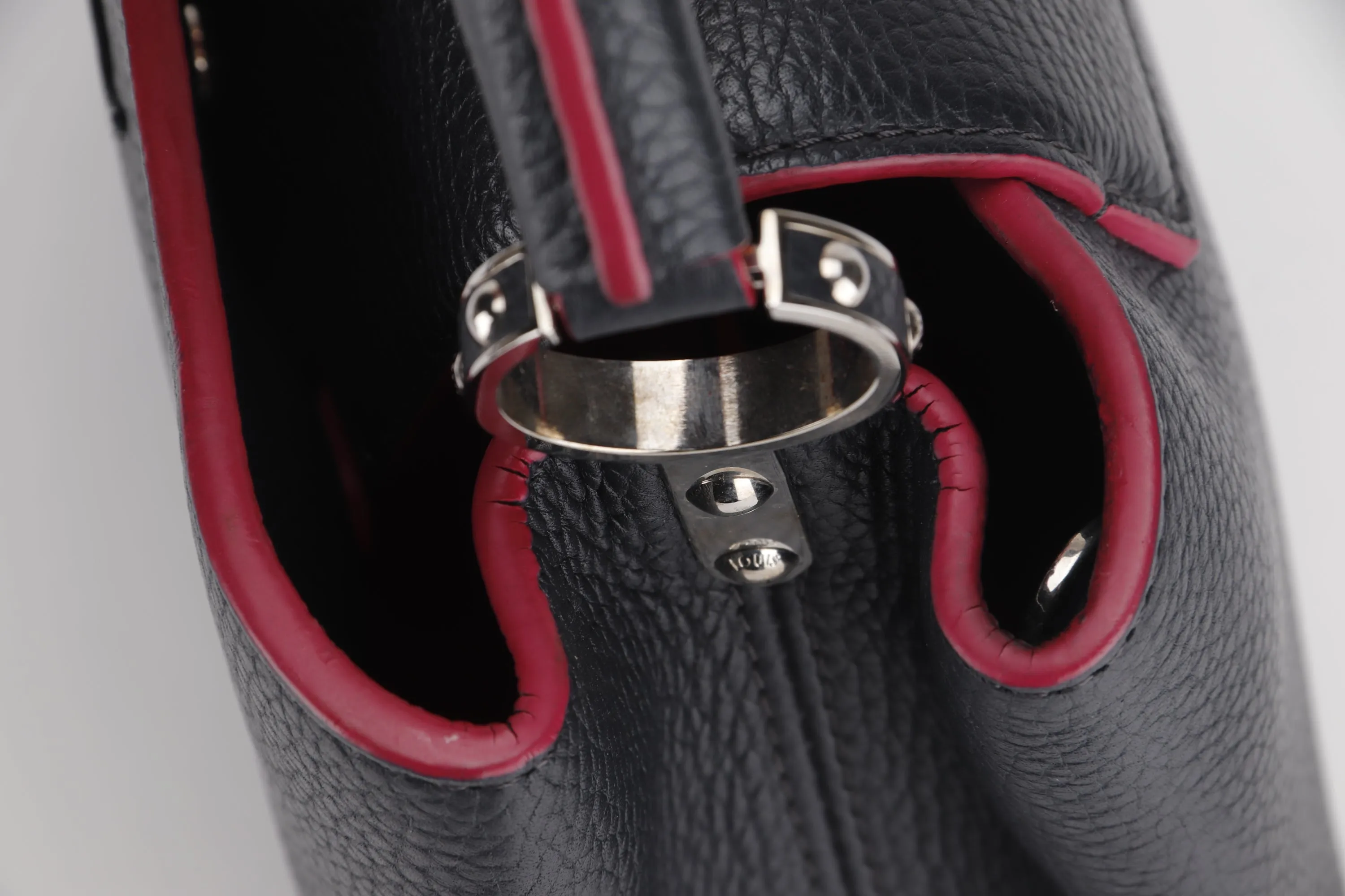 LOUIS VUITTON CAPUCINS BB (AR1105) MARINE ROUGE COLOR TAURILLON LEATHER SILVER HARDWARE, WITH STRAP & DUST COVER