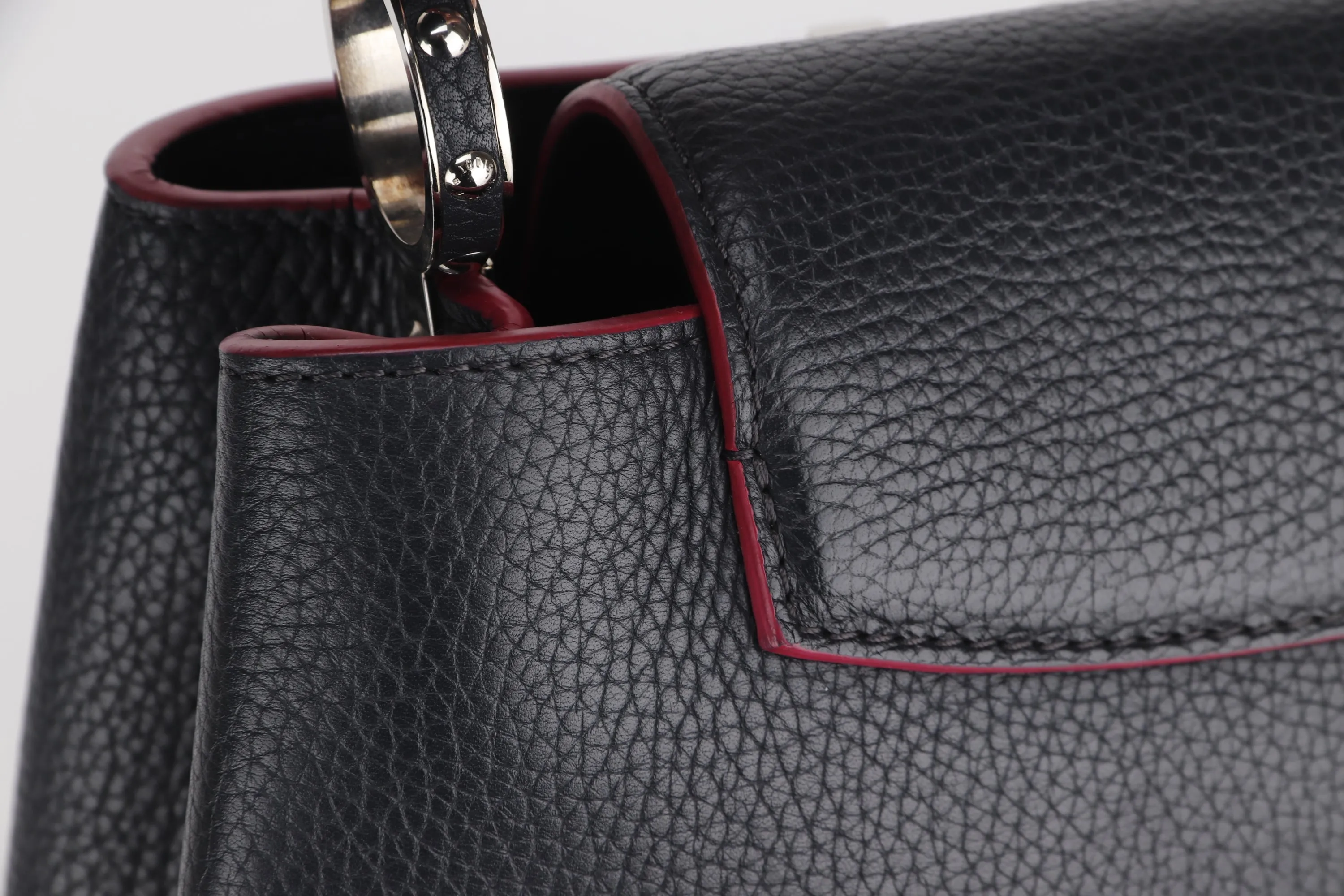 LOUIS VUITTON CAPUCINS BB (AR1105) MARINE ROUGE COLOR TAURILLON LEATHER SILVER HARDWARE, WITH STRAP & DUST COVER