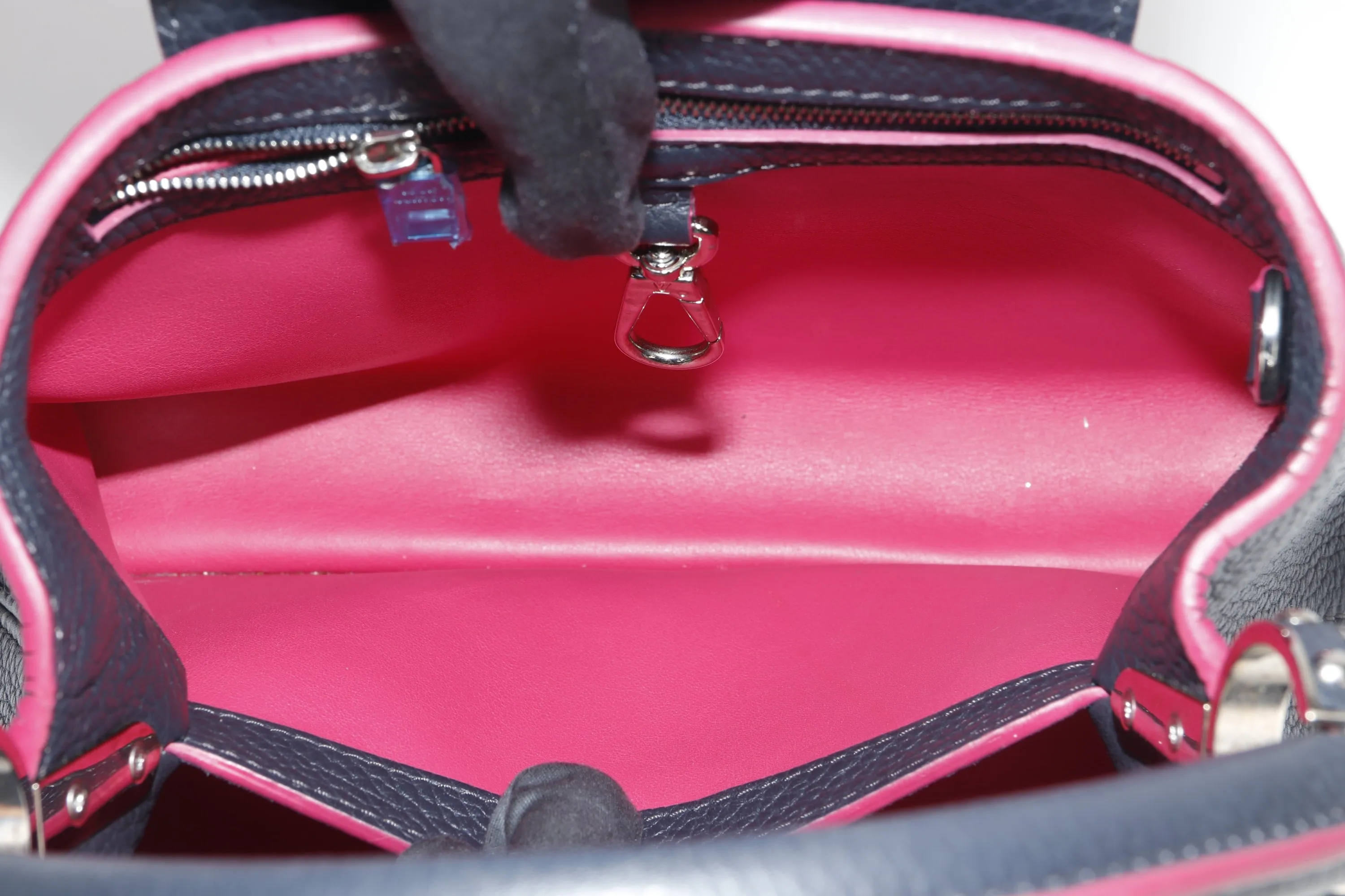 LOUIS VUITTON CAPUCINS BB (AR1105) MARINE ROUGE COLOR TAURILLON LEATHER SILVER HARDWARE, WITH STRAP & DUST COVER