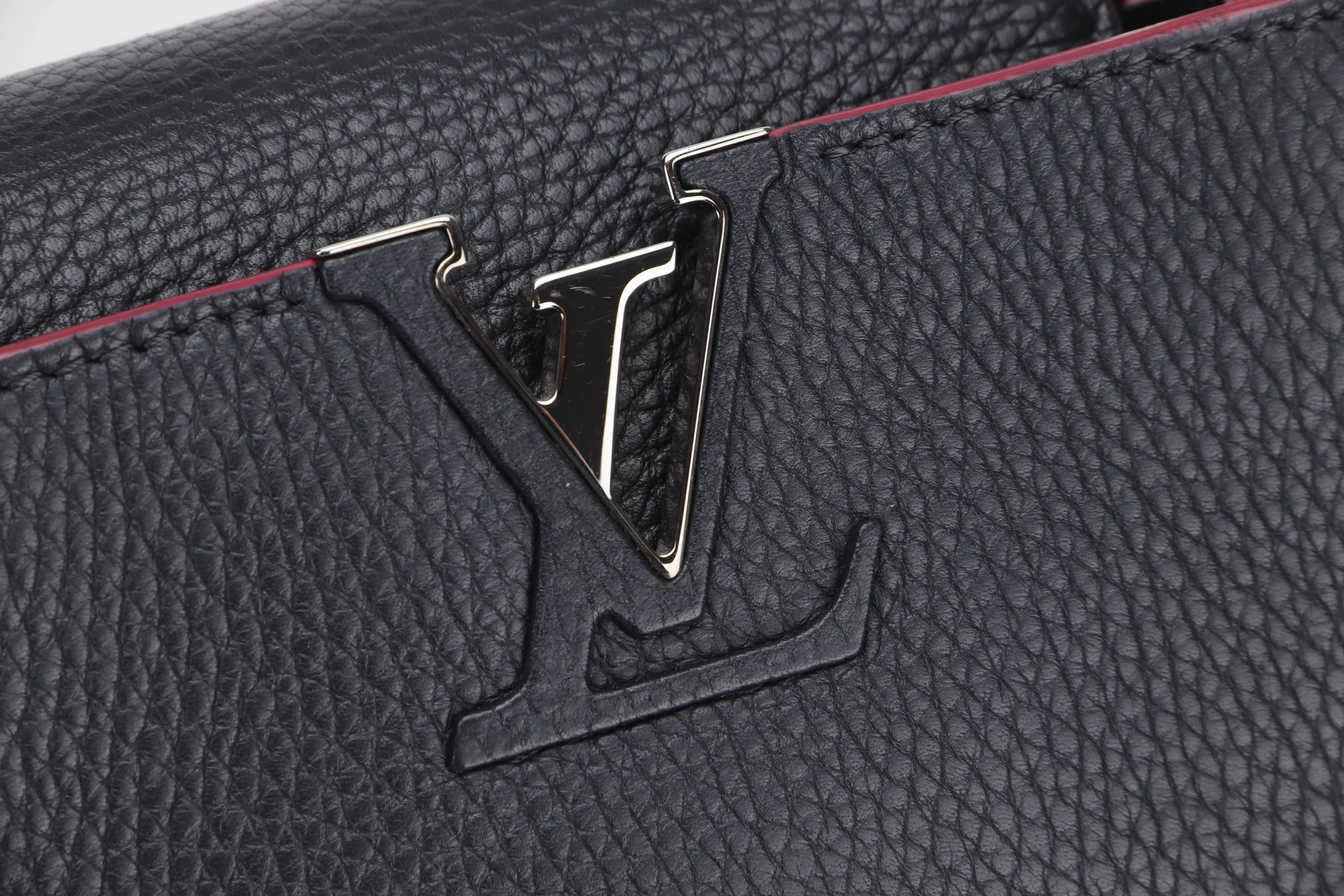 LOUIS VUITTON CAPUCINS BB (AR1105) MARINE ROUGE COLOR TAURILLON LEATHER SILVER HARDWARE, WITH STRAP & DUST COVER