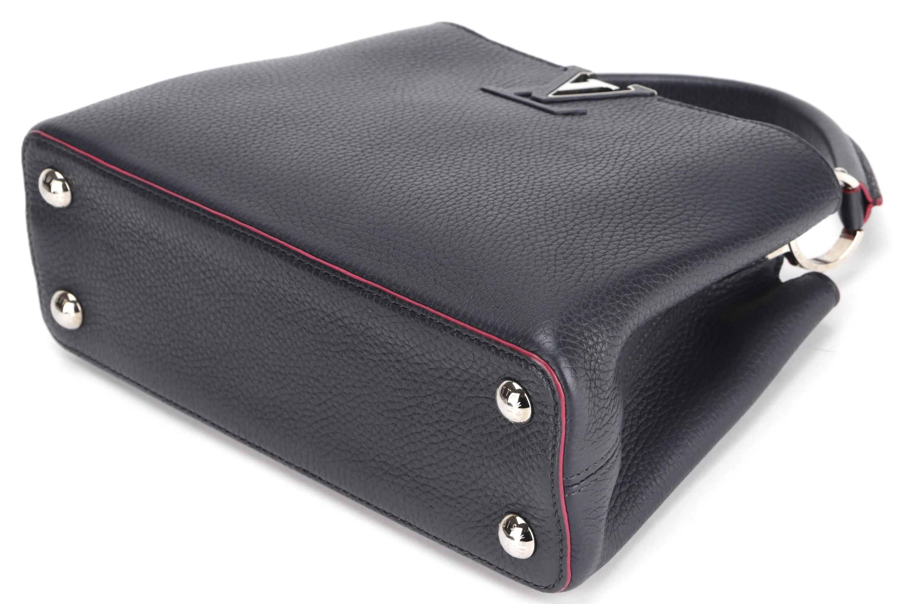LOUIS VUITTON CAPUCINS BB (AR1105) MARINE ROUGE COLOR TAURILLON LEATHER SILVER HARDWARE, WITH STRAP & DUST COVER
