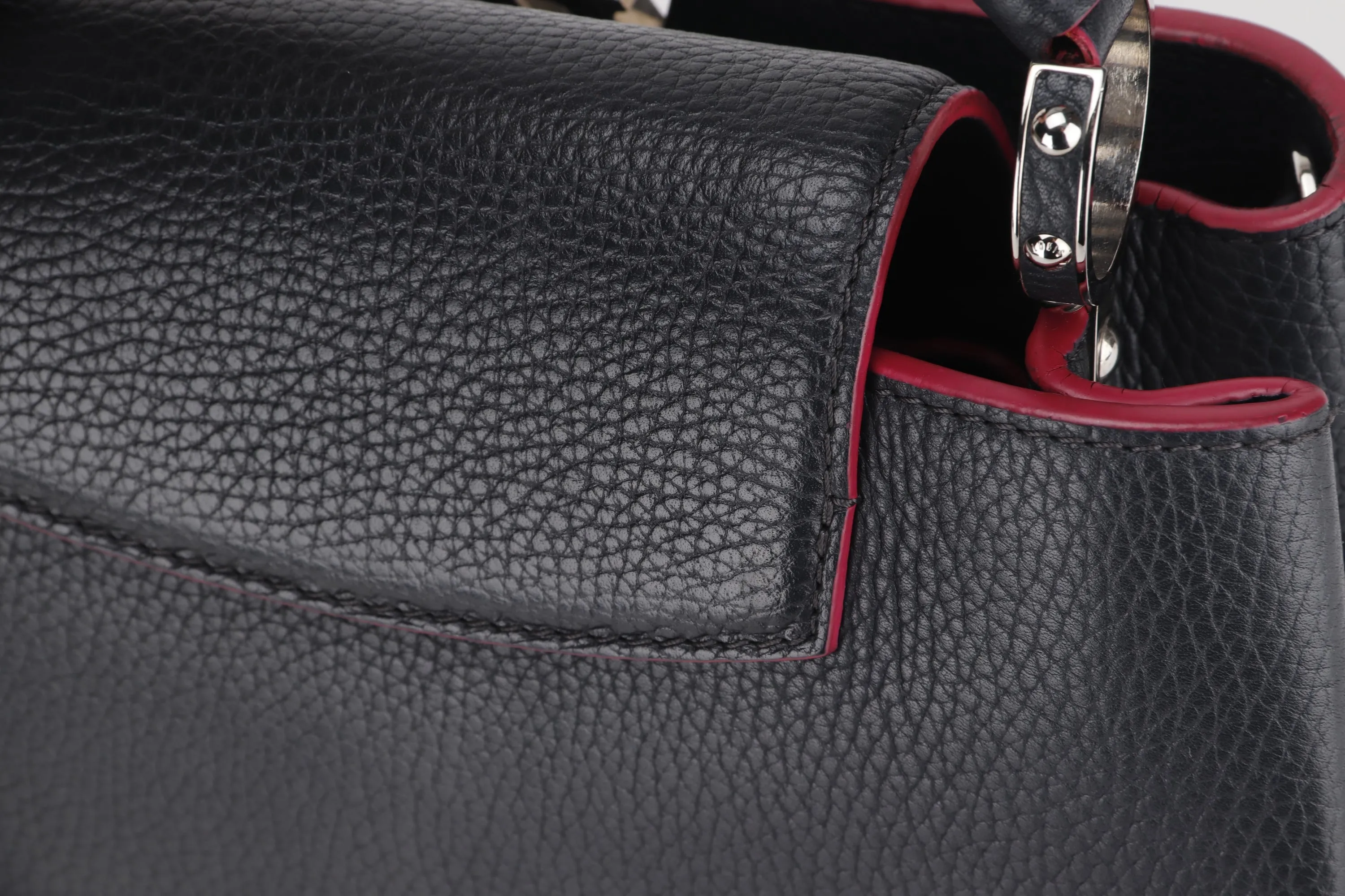 LOUIS VUITTON CAPUCINS BB (AR1105) MARINE ROUGE COLOR TAURILLON LEATHER SILVER HARDWARE, WITH STRAP & DUST COVER