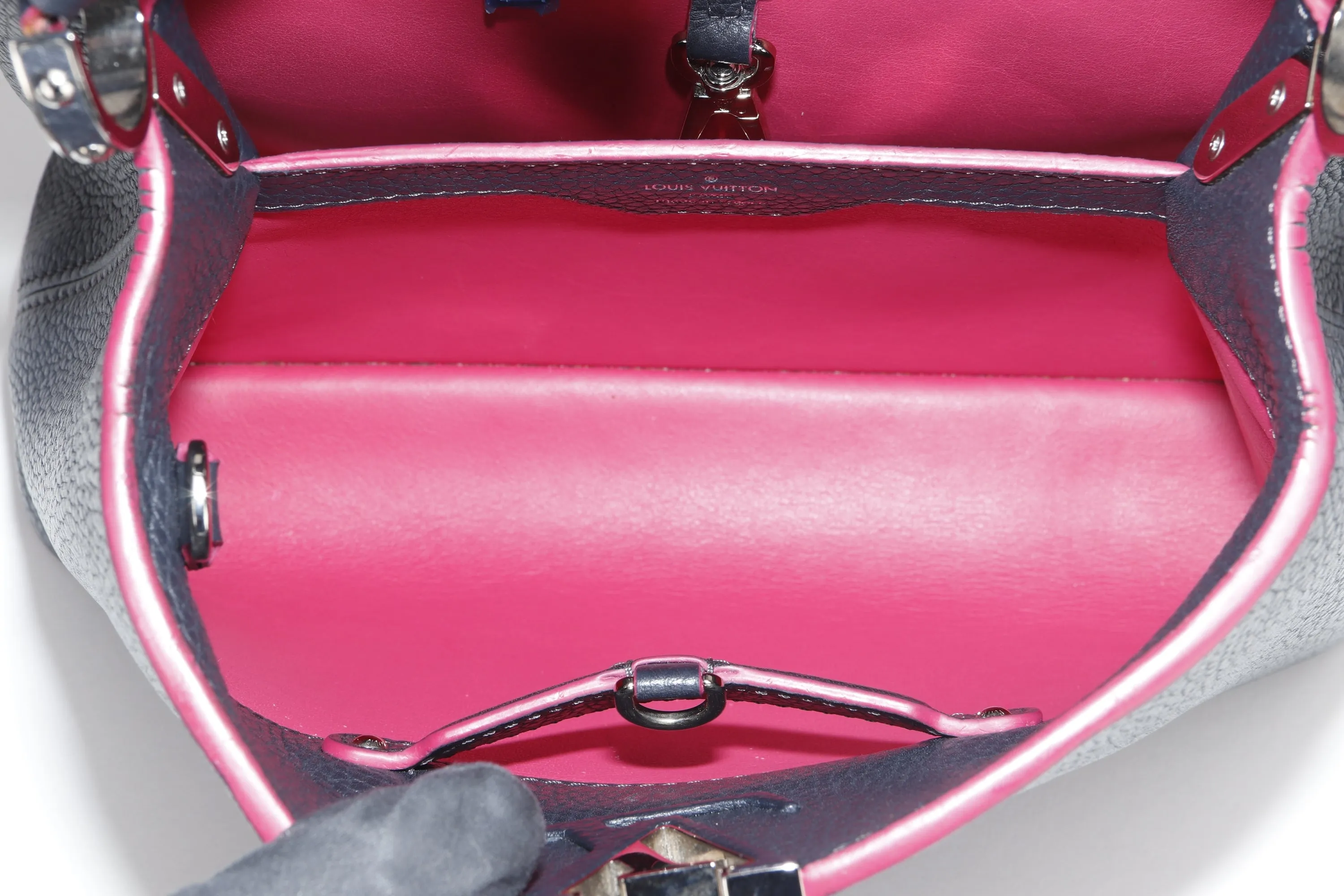 LOUIS VUITTON CAPUCINS BB (AR1105) MARINE ROUGE COLOR TAURILLON LEATHER SILVER HARDWARE, WITH STRAP & DUST COVER