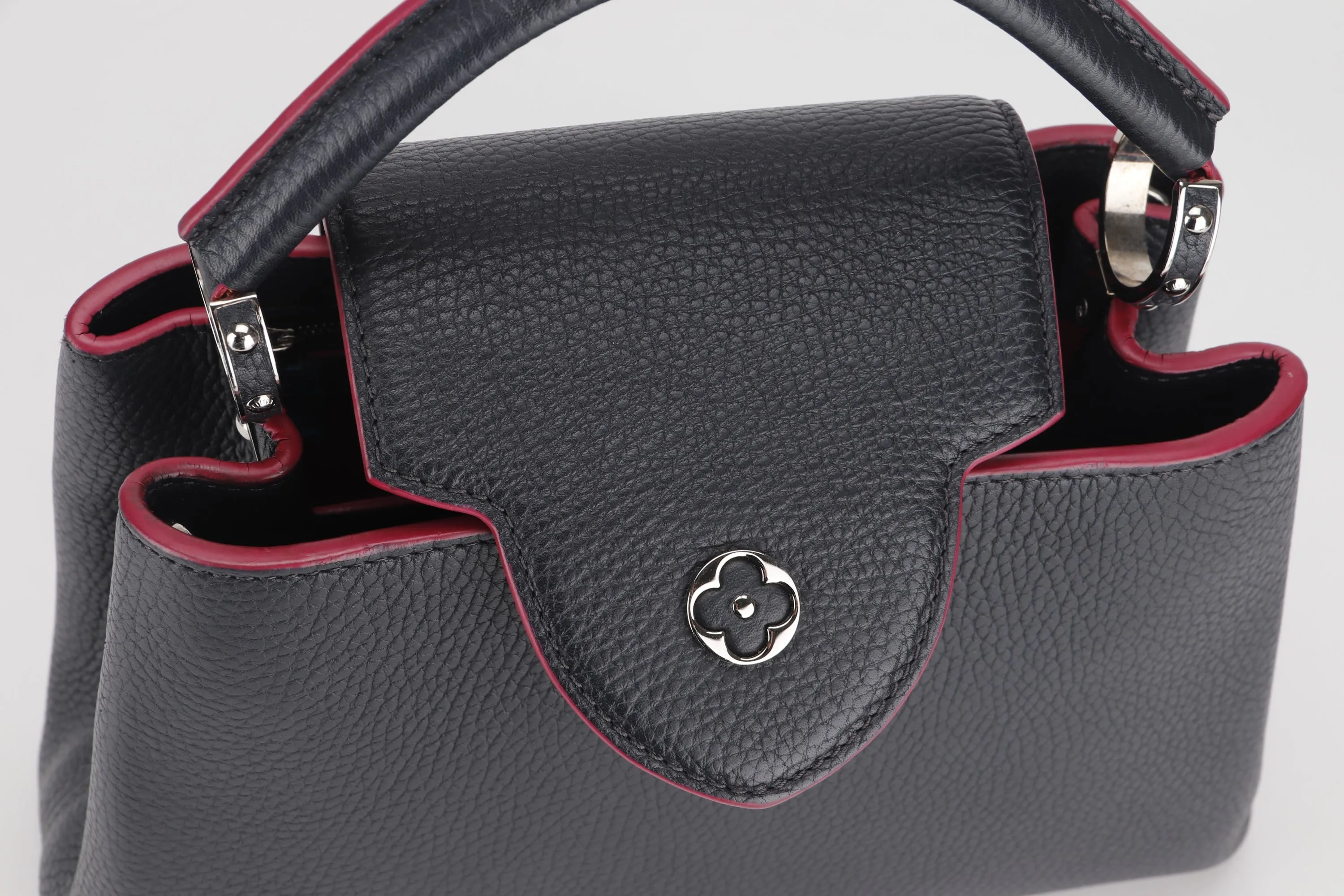LOUIS VUITTON CAPUCINS BB (AR1105) MARINE ROUGE COLOR TAURILLON LEATHER SILVER HARDWARE, WITH STRAP & DUST COVER