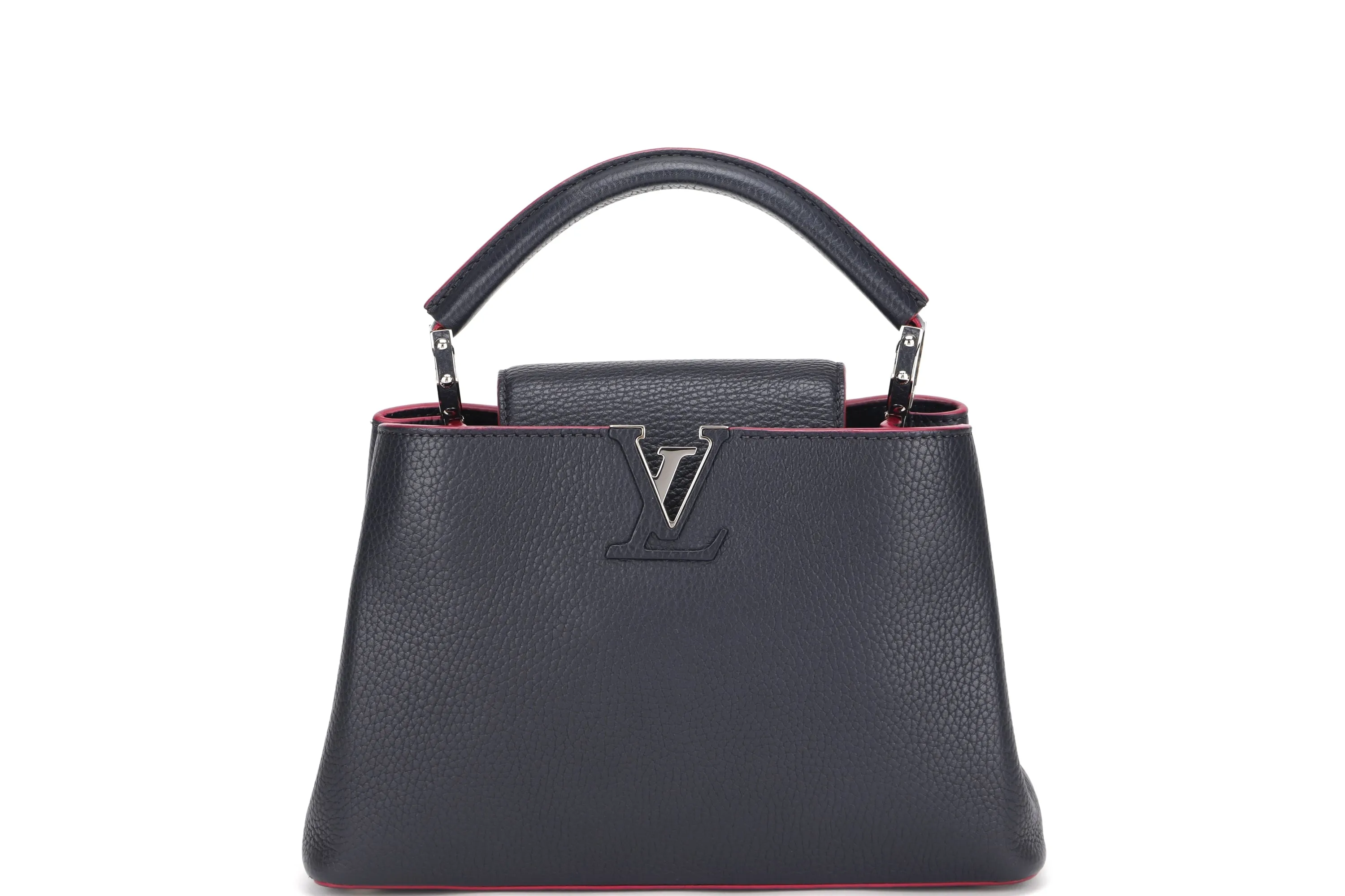 LOUIS VUITTON CAPUCINS BB (AR1105) MARINE ROUGE COLOR TAURILLON LEATHER SILVER HARDWARE, WITH STRAP & DUST COVER