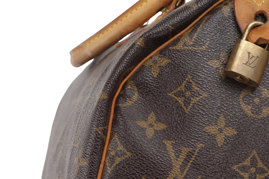 LOUIS VUITTON SPEEDY 30 MONOGRAM CANVAS GOLD HARDWARE WITH PADLOCK, NO KEYS & DUST COVER