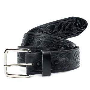 M12  1 1/2" Belt- Tooled Floral Design