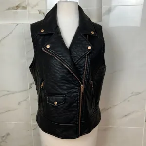 Marc New York Black Faux  Leather Moto Vest w/ Rose Gold Accents, Size L