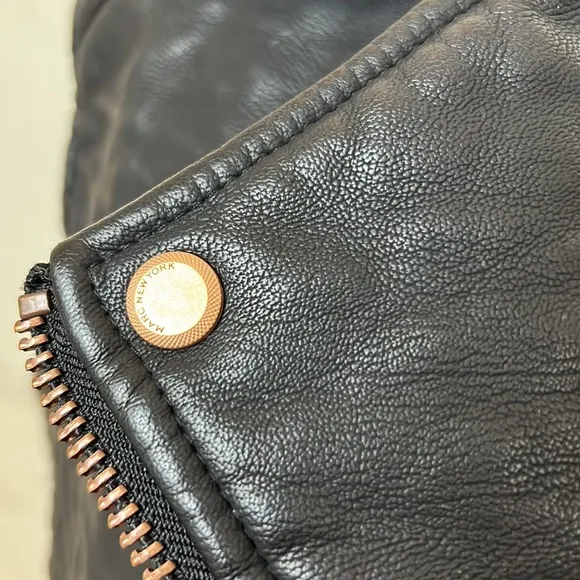 Marc New York Black Faux  Leather Moto Vest w/ Rose Gold Accents, Size L