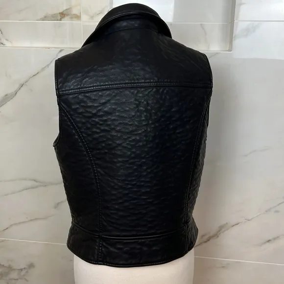 Marc New York Black Faux  Leather Moto Vest w/ Rose Gold Accents, Size L