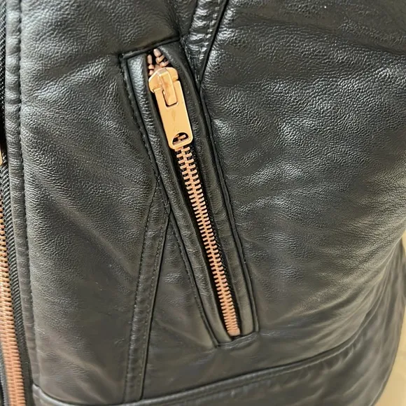 Marc New York Black Faux  Leather Moto Vest w/ Rose Gold Accents, Size L