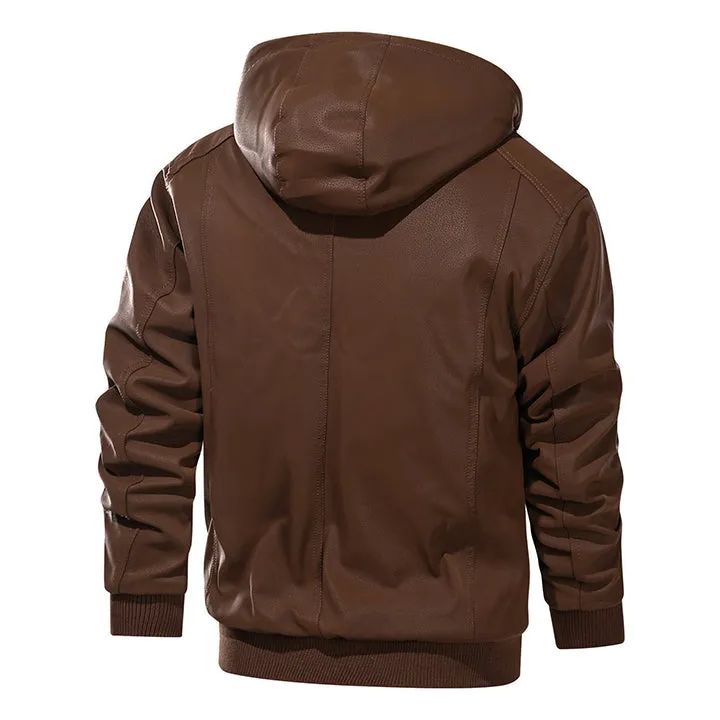 Marziano Leather Jacket “ Saddle Brown, Removable Hoodie