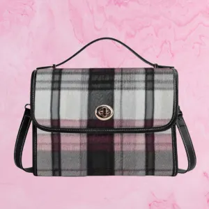 Melisa Design Pink, White, & Black Plaid PU Leather Satchel Bag
