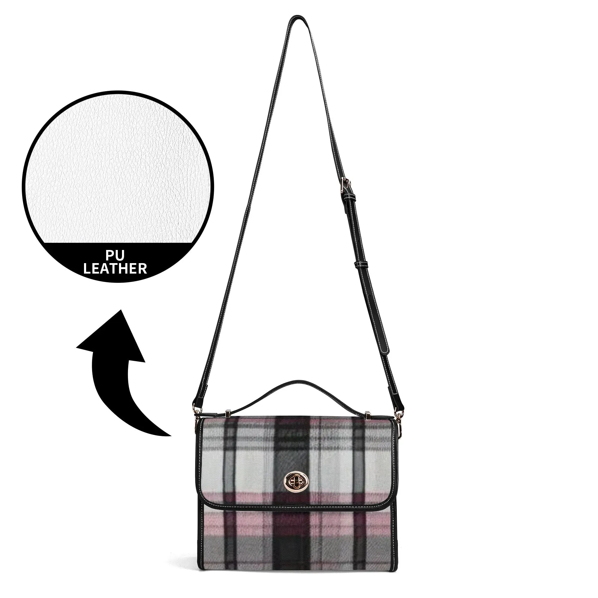 Melisa Design Pink, White, & Black Plaid PU Leather Satchel Bag