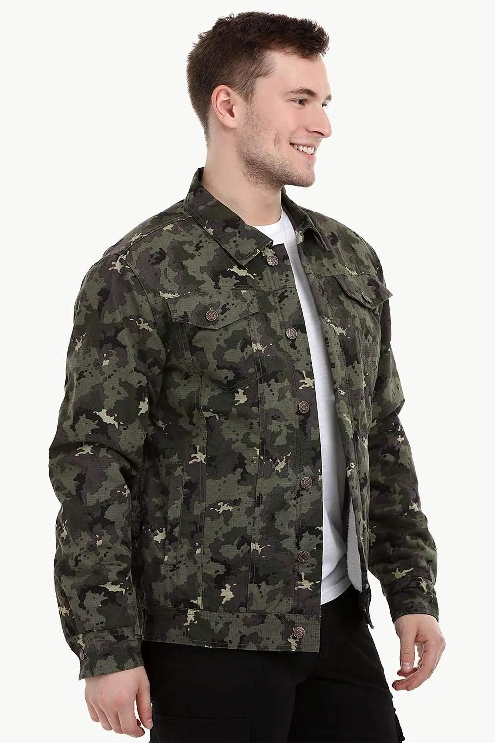 Men's Camo Print Sherpa Lined Jacket