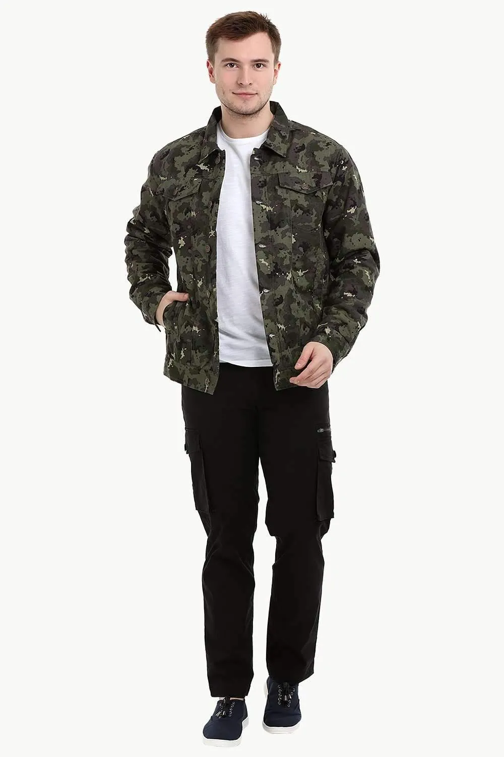 Men's Camo Print Sherpa Lined Jacket
