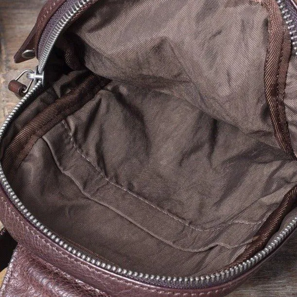 Mens Cross Body Sling Bag Cowhide Leather