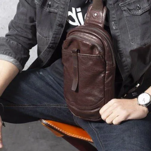 Mens Cross Body Sling Bag Cowhide Leather