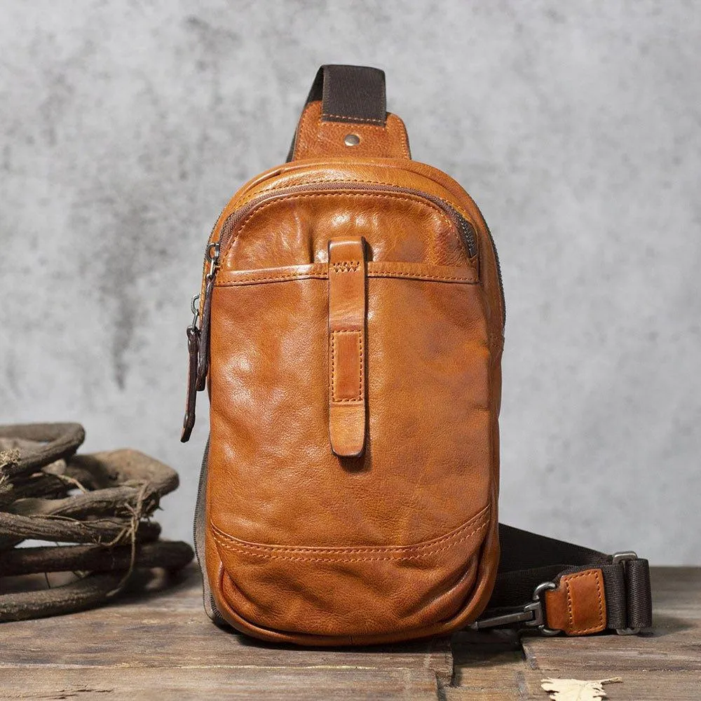 Mens Cross Body Sling Bag Cowhide Leather