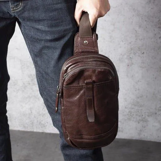 Mens Cross Body Sling Bag Cowhide Leather