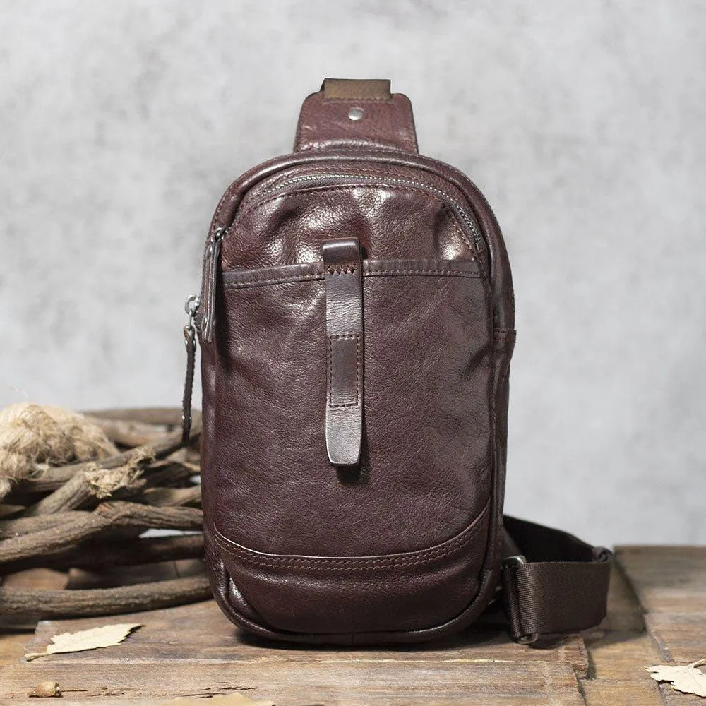 Mens Cross Body Sling Bag Cowhide Leather