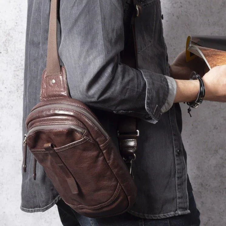 Mens Cross Body Sling Bag Cowhide Leather