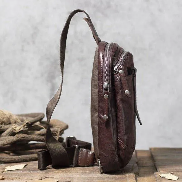 Mens Cross Body Sling Bag Cowhide Leather