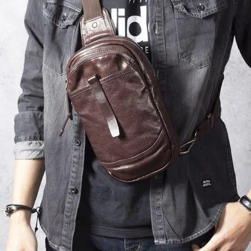 Mens Cross Body Sling Bag Cowhide Leather