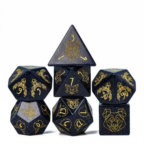 Midnight Roar - Cyber Beasts - Semi-Precious Gemstone Dice