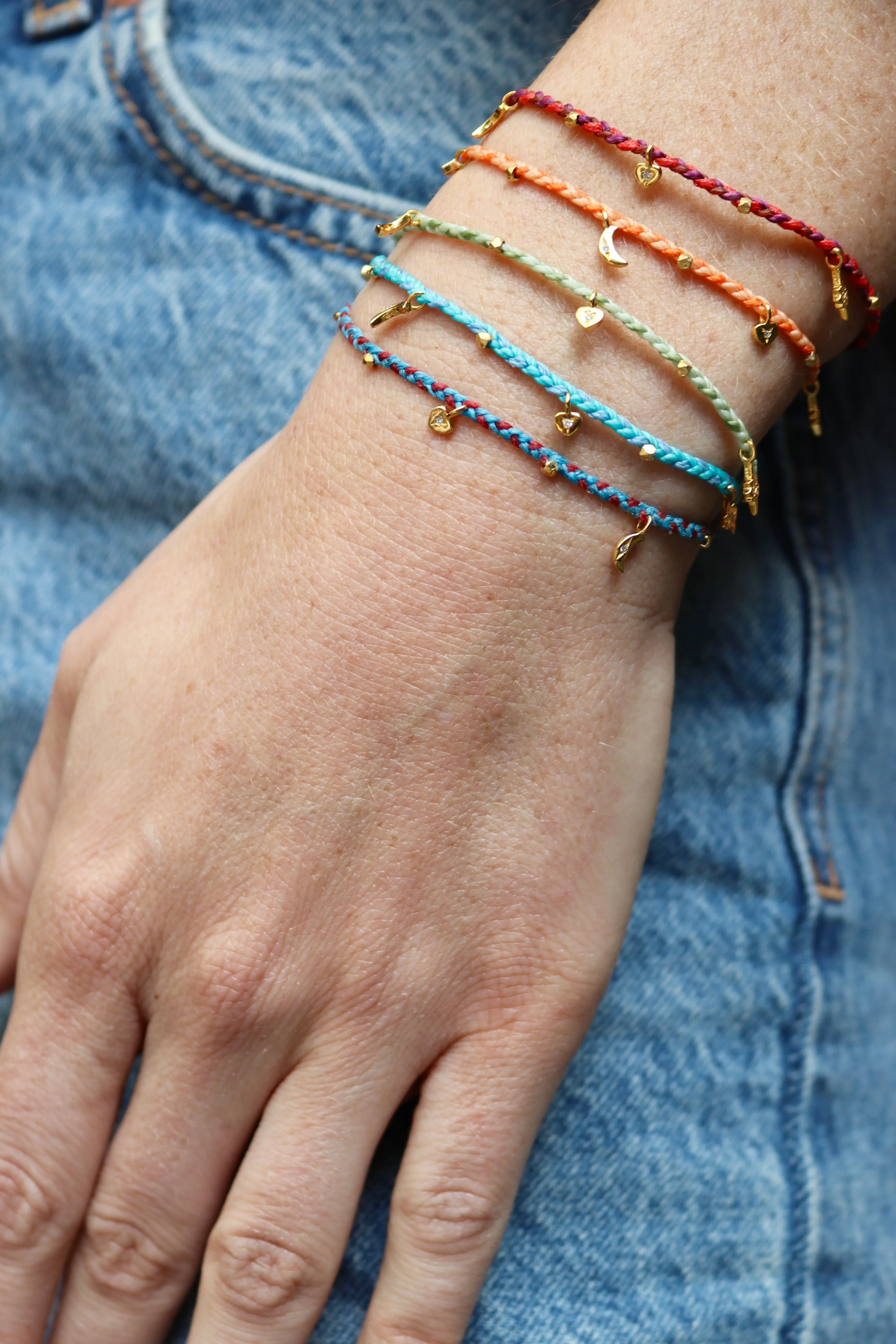 Mini Celestial Charms Bracelet in Sage Fleck