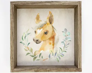 Miniature little boy horse watercolor print art