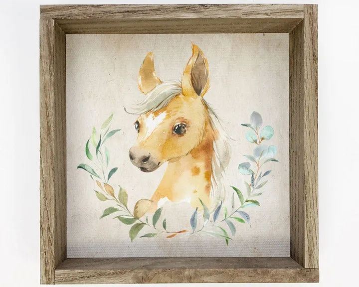 Miniature little boy horse watercolor print art