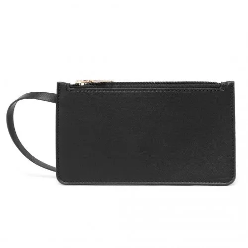 Miss Lulu Chic Embossed Tote With Tassel Detail And Card Pouch - Black