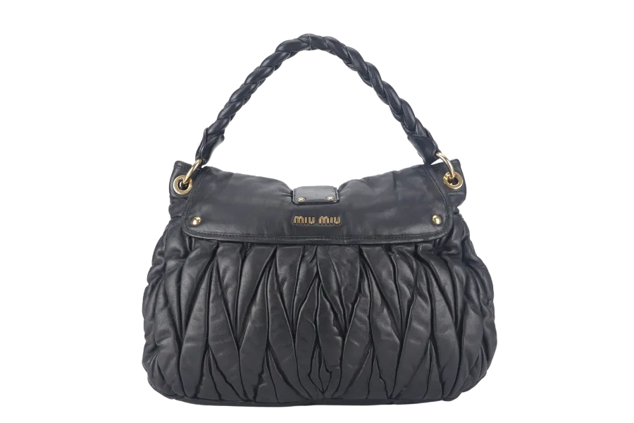 MIU MIU MATELLASE COFFER 42 BLACK CALFSKIN GOLD HARDWARE WITH STRAPS AND DUST COVER